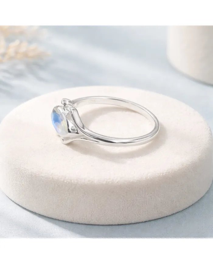 Rainbow Moonstone Marquise Ring - 925 Sterling Silver Women's Jewelry