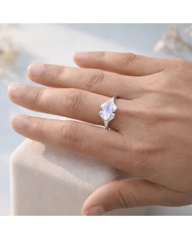 Rainbow Moonstone Marquise Ring - 925 Sterling Silver Women's Jewelry