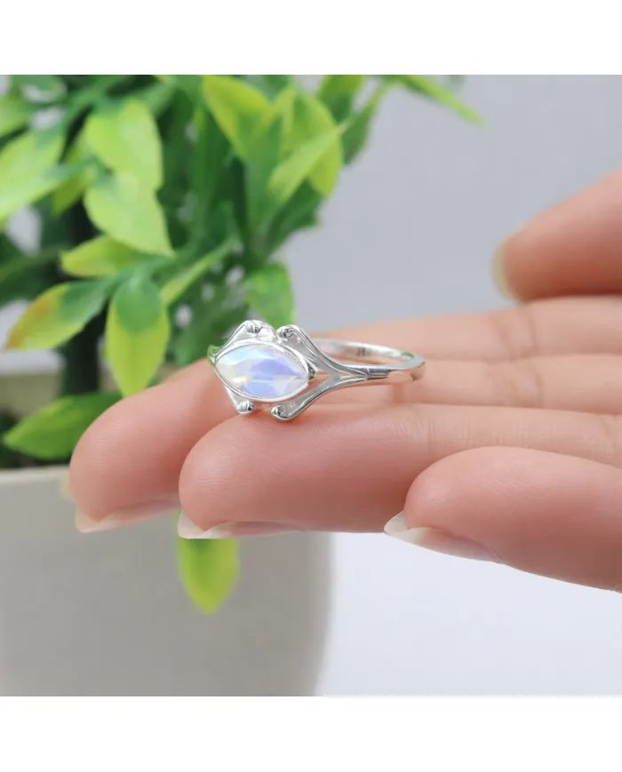 Rainbow Moonstone Marquise Ring - 925 Sterling Silver Women's Jewelry