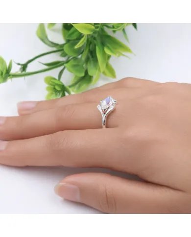 Rainbow Moonstone Marquise Ring - 925 Sterling Silver Women's Jewelry