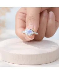 Rainbow Moonstone Marquise Ring - 925 Sterling Silver Women's Jewelry