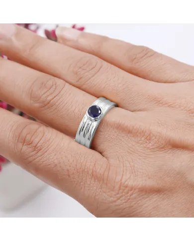 Blue Sapphire Band Ring - 925 Sterling Silver Handmade Jewelry