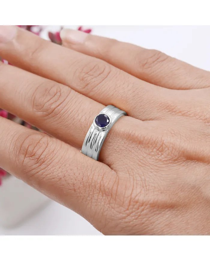 Blue Sapphire Band Ring - 925 Sterling Silver Handmade Jewelry