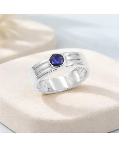 Blue Sapphire Band Ring - 925 Sterling Silver Handmade Jewelry