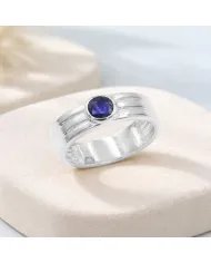 Blue Sapphire Band Ring - 925 Sterling Silver Handmade Jewelry