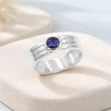Blue Sapphire Band Ring - 925 Sterling Silver Handmade Jewelry