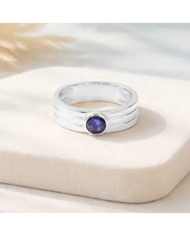Blue Sapphire Band Ring - 925 Sterling Silver Handmade Jewelry