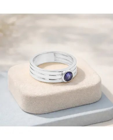 Blue Sapphire Band Ring - 925 Sterling Silver Handmade Jewelry