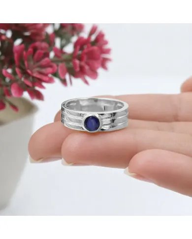 Blue Sapphire Band Ring - 925 Sterling Silver Handmade Jewelry