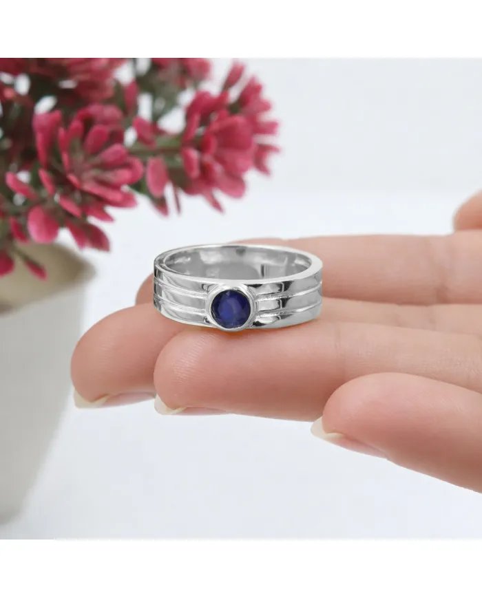 Blue Sapphire Band Ring - 925 Sterling Silver Handmade Jewelry