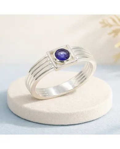 Blue Sapphire Ring - 925 Sterling Silver Handmade Gift for Him