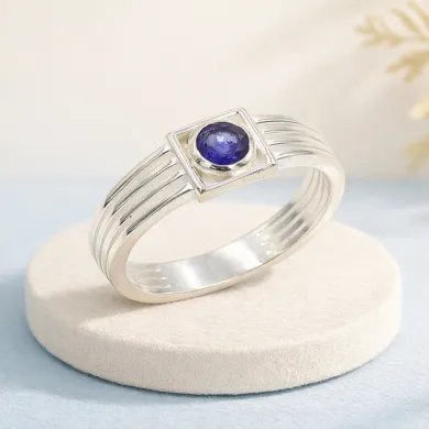 Blue Sapphire Ring - 925 Sterling Silver Handmade Gift for Him