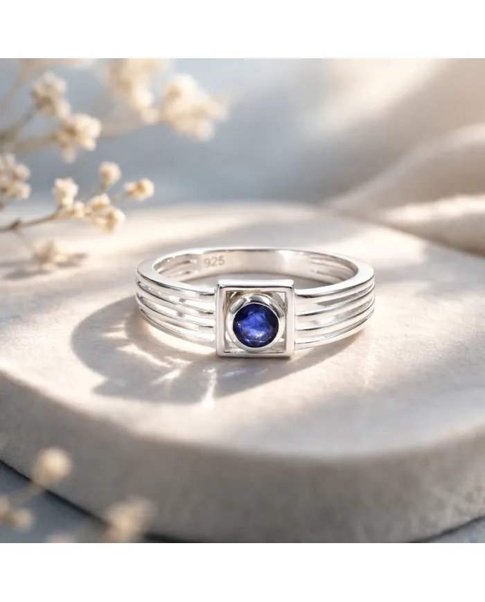 Blue Sapphire Ring - 925 Sterling Silver Handmade Gift for Him