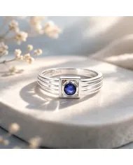 Blue Sapphire Ring - 925 Sterling Silver Handmade Gift for Him