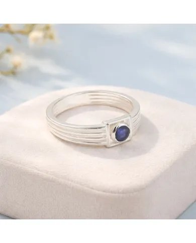 Blue Sapphire Ring - 925 Sterling Silver Handmade Gift for Him