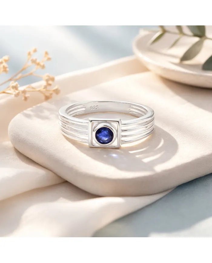 Blue Sapphire Ring - 925 Sterling Silver Handmade Gift for Him
