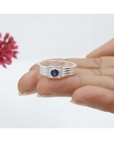 Blue Sapphire Ring - 925 Sterling Silver Handmade Gift for Him