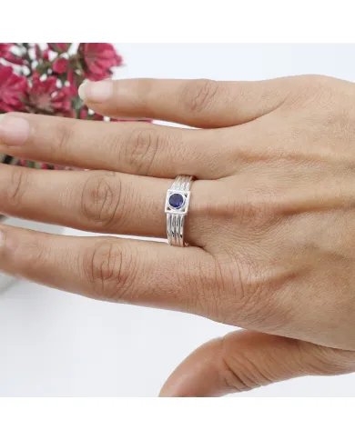 Blue Sapphire Ring - 925 Sterling Silver Handmade Gift for Him
