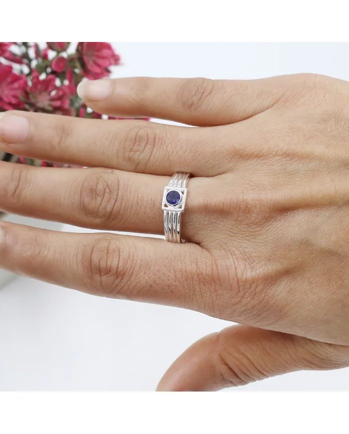 Blue Sapphire Ring - 925 Sterling Silver Handmade Gift for Him