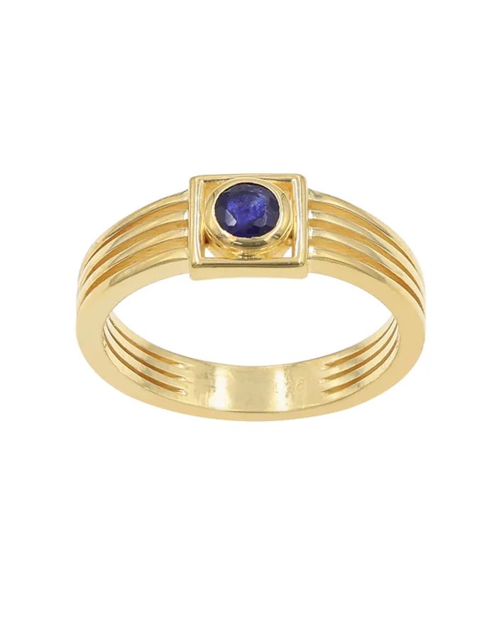 Blue Sapphire Ring - 925 Sterling Silver with Gold Plated Handmade Gift