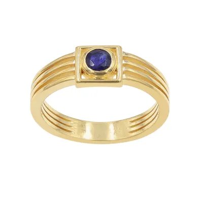 Blue Sapphire Ring - 925 Sterling Silver with Gold Plated Handmade Gift