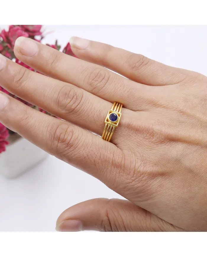 Blue Sapphire Ring - 925 Sterling Silver with Gold Plated Handmade Gift