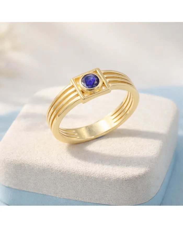 Blue Sapphire Ring - 925 Sterling Silver with Gold Plated Handmade Gift