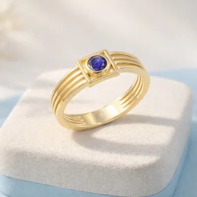Blue Sapphire Ring - 925 Sterling Silver with Gold Plated Handmade Gift