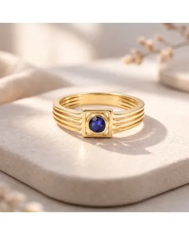 Blue Sapphire Ring - 925 Sterling Silver with Gold Plated Handmade Gift