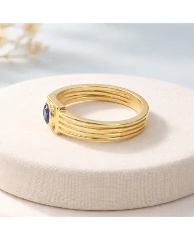 Blue Sapphire Ring - 925 Sterling Silver with Gold Plated Handmade Gift