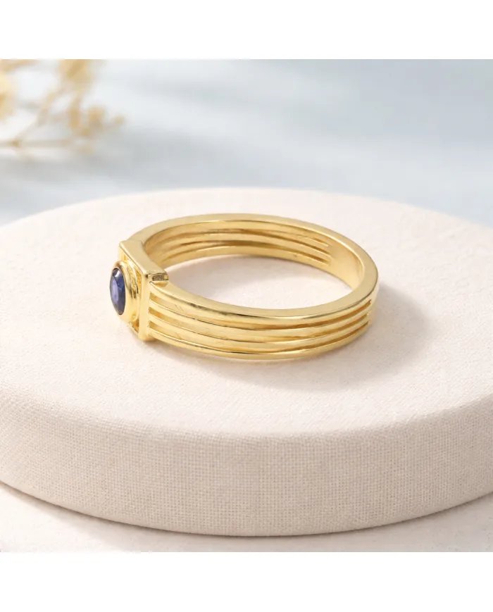Blue Sapphire Ring - 925 Sterling Silver with Gold Plated Handmade Gift