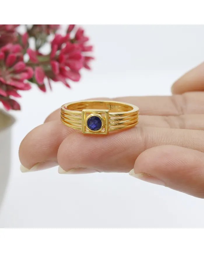 Blue Sapphire Ring - 925 Sterling Silver with Gold Plated Handmade Gift