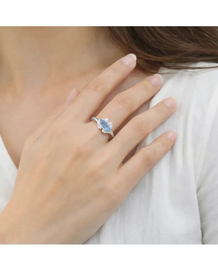 Swiss Blue Topaz Marquise Ring - 925 Sterling Silver Women's Jewelry