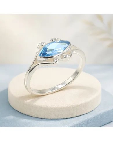 Swiss Blue Topaz Marquise Ring - 925 Sterling Silver Women's Jewelry
