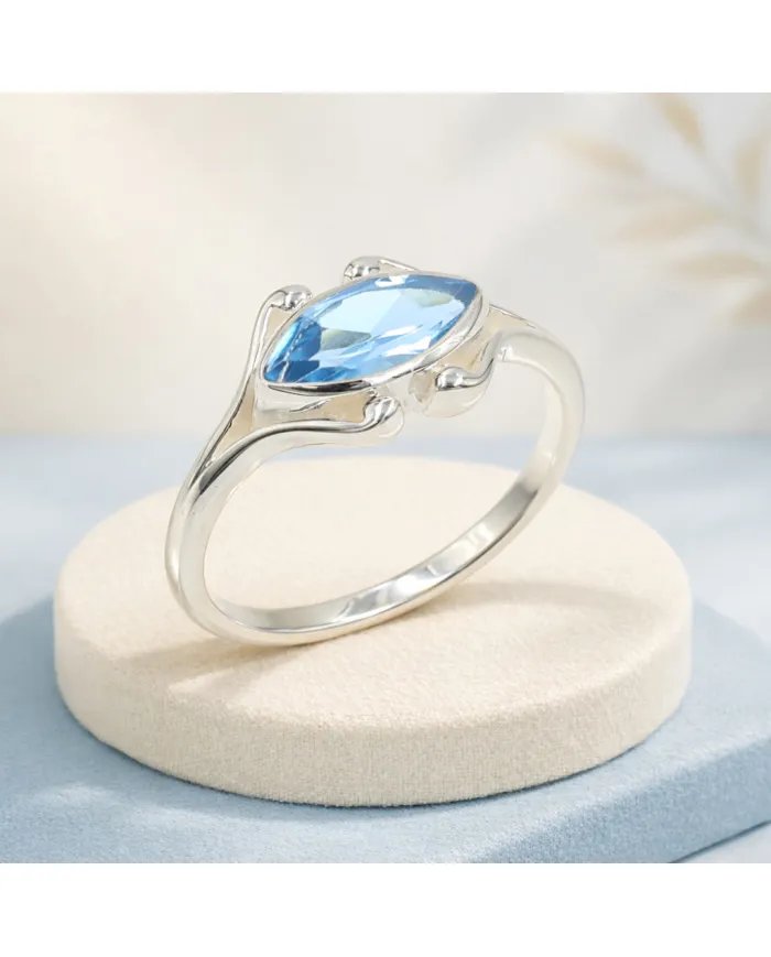 Swiss Blue Topaz Marquise Ring - 925 Sterling Silver Women's Jewelry