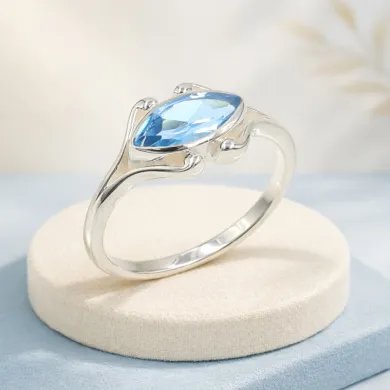 Swiss Blue Topaz Marquise Ring - 925 Sterling Silver Women's Jewelry