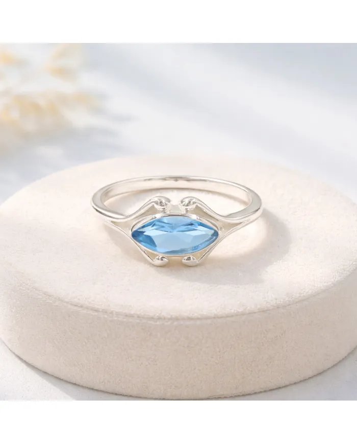Swiss Blue Topaz Marquise Ring - 925 Sterling Silver Women's Jewelry