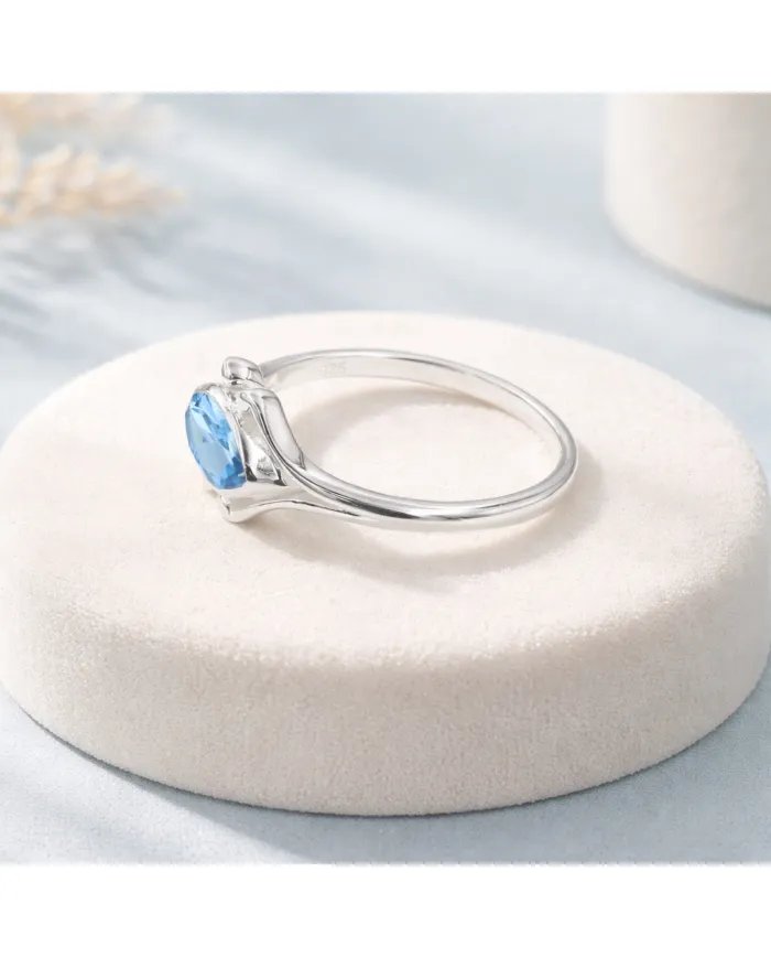 Swiss Blue Topaz Marquise Ring - 925 Sterling Silver Women's Jewelry