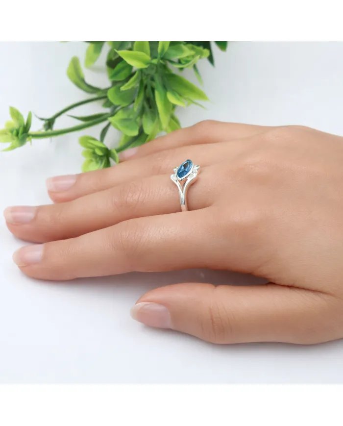 Swiss Blue Topaz Marquise Ring - 925 Sterling Silver Women's Jewelry