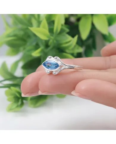 Swiss Blue Topaz Marquise Ring - 925 Sterling Silver Women's Jewelry