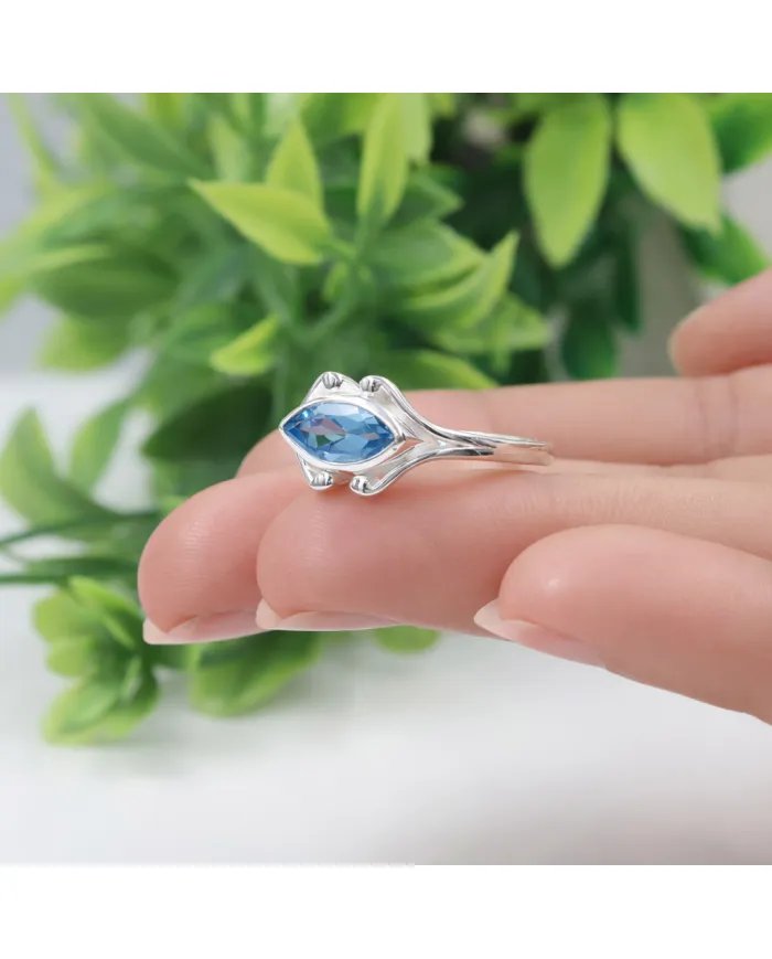 Swiss Blue Topaz Marquise Ring - 925 Sterling Silver Women's Jewelry
