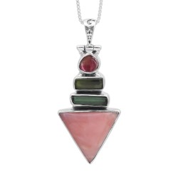 Natural Pink Opal Pendant, Silver Necklaces, Watermelon Tourmaline Pendant, Unique Design Pendant, Vintage Pendant, Gift for Her