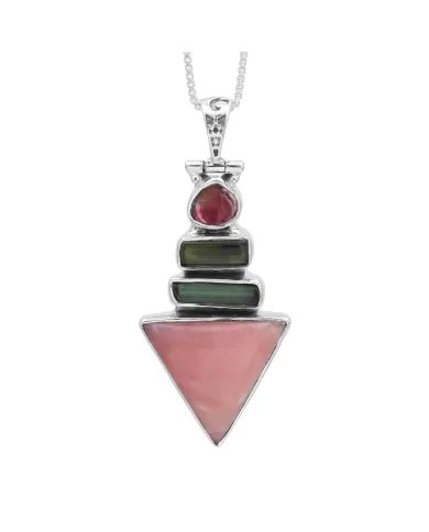 Natural Pink Opal & Tourmaline Pendant – Handmade 925 Sterling Silver Jewelry