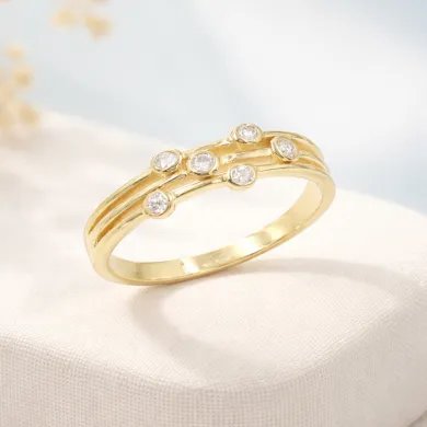 Moissanite Diamond Ring – Gold Plated in 925 Sterling Silver Unique Band