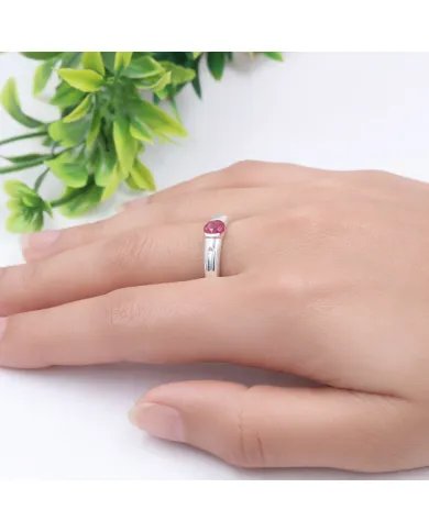 Round Ruby Solitaire Ring – Handcrafted 925 Sterling Silver Band