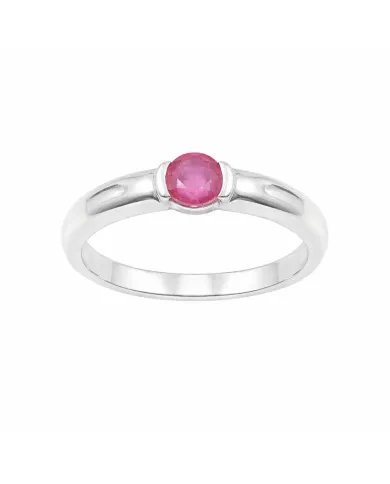Round Ruby Solitaire Ring – Handcrafted 925 Sterling Silver Band