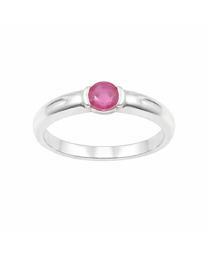 Round Ruby Solitaire Ring – Handcrafted 925 Sterling Silver Band