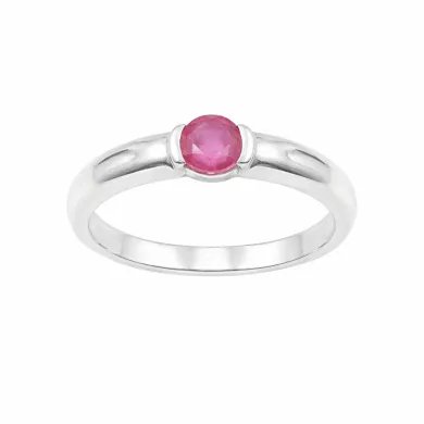 Round Ruby Solitaire Ring – Handcrafted 925 Sterling Silver Band