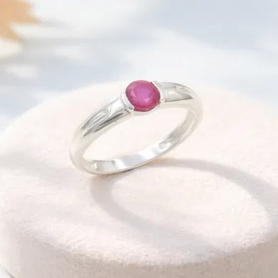 Round Ruby Solitaire Ring – Handcrafted 925 Sterling Silver Band
