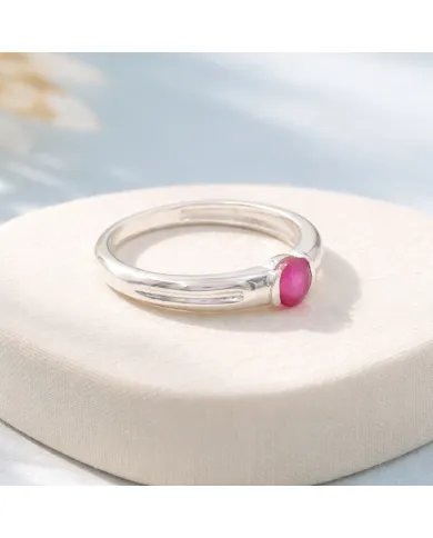 Round Ruby Solitaire Ring – Handcrafted 925 Sterling Silver Band